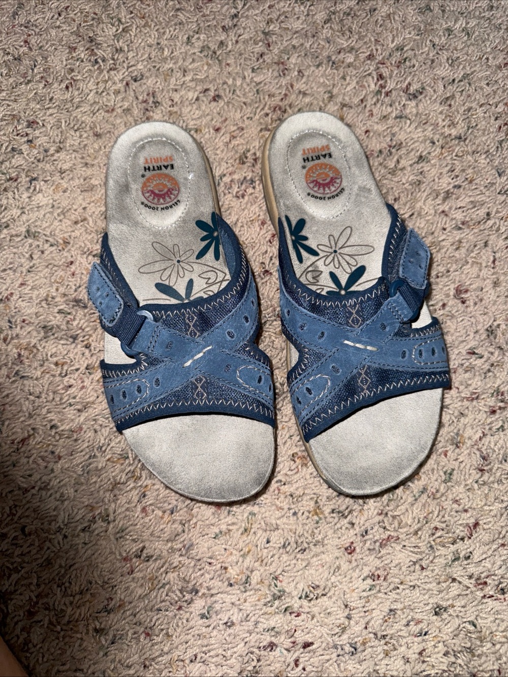 Earth Origins Suede Slide Sandals Denim Blue Women Size 7.5